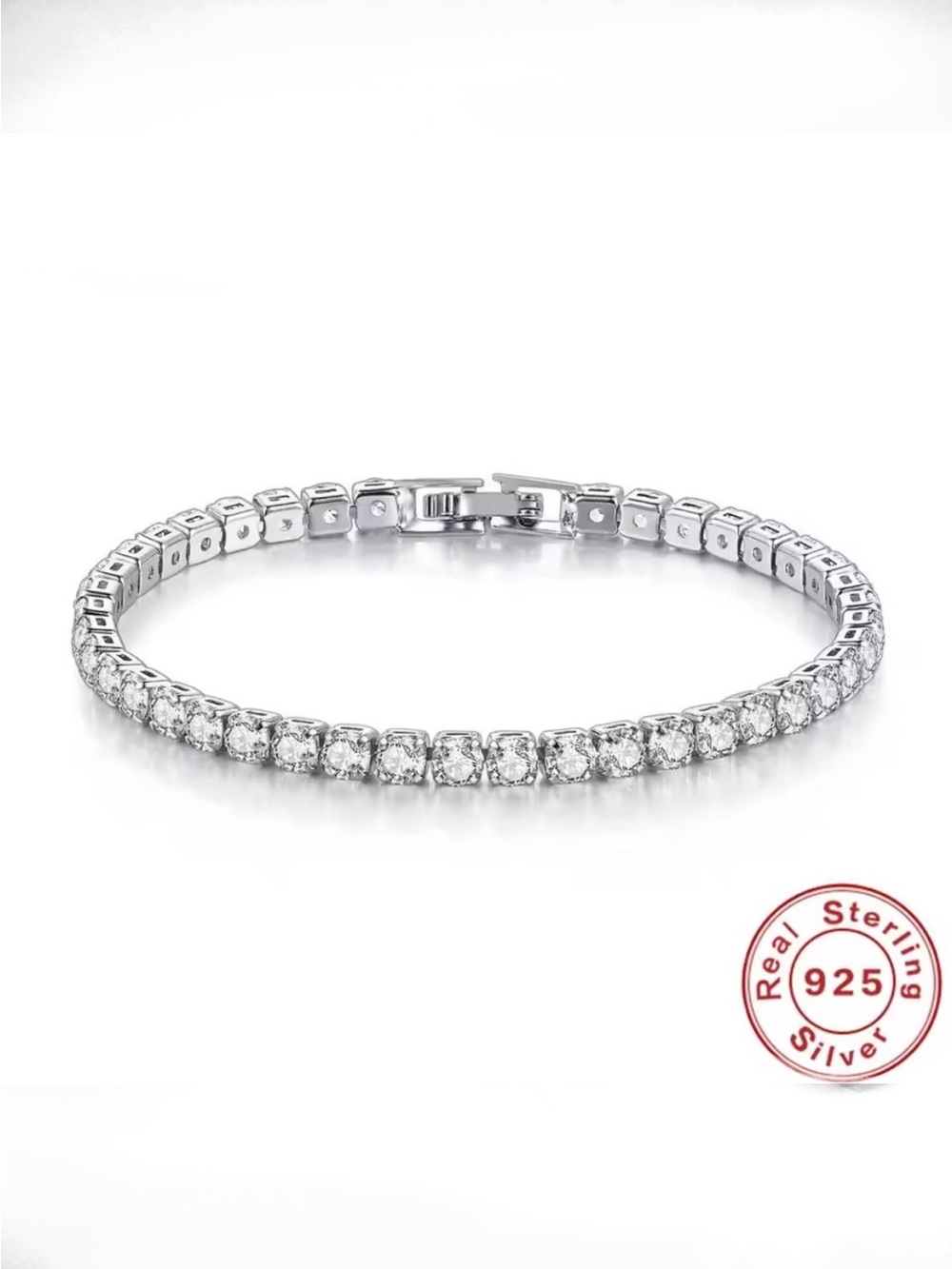 Swarovski Elements 925 Sterling Silver Clear Tennis Bracelet - 18cm NEW